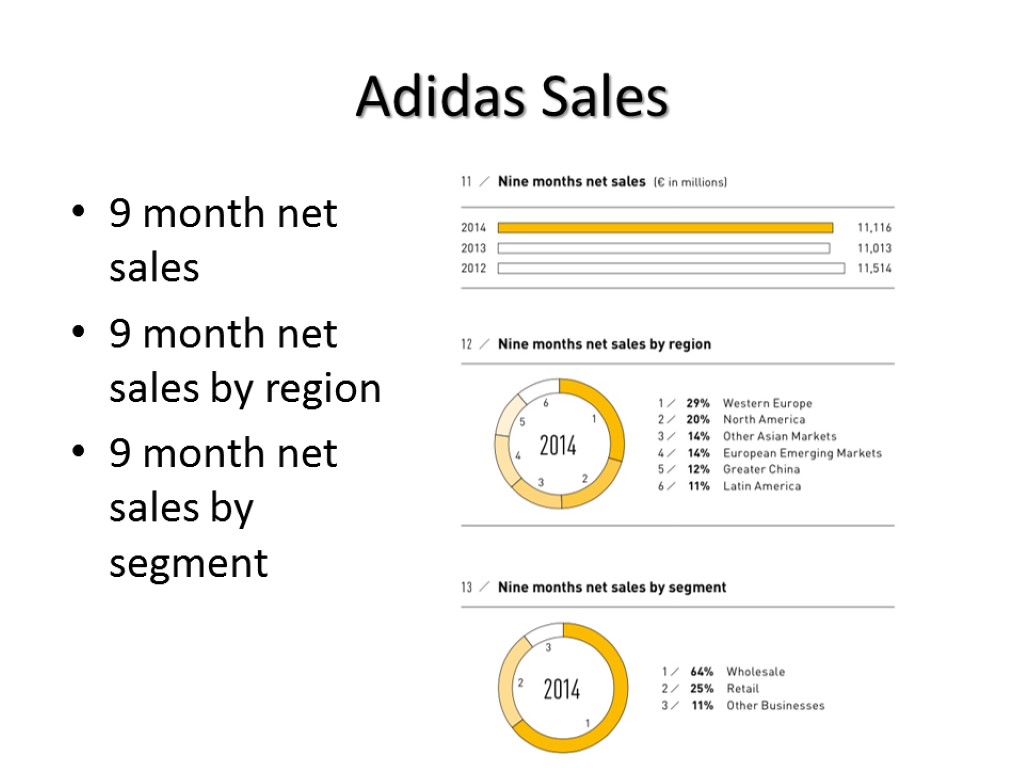 Adidas Sales 9 month net sales 9 month net sales by region 9 month